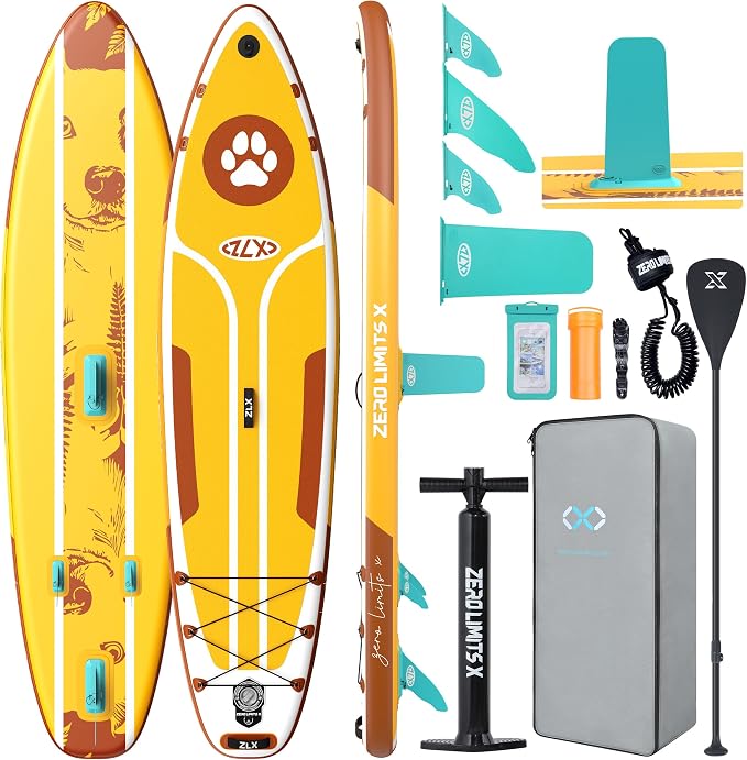 ZLX Inflatable Stand Up Paddle Board, 10'6" SUP Non-Slip Stable Deck Pad, Unique Center Fin, Premium Accessories, Paddleboard for Adults, Beginners, All Skill Levels