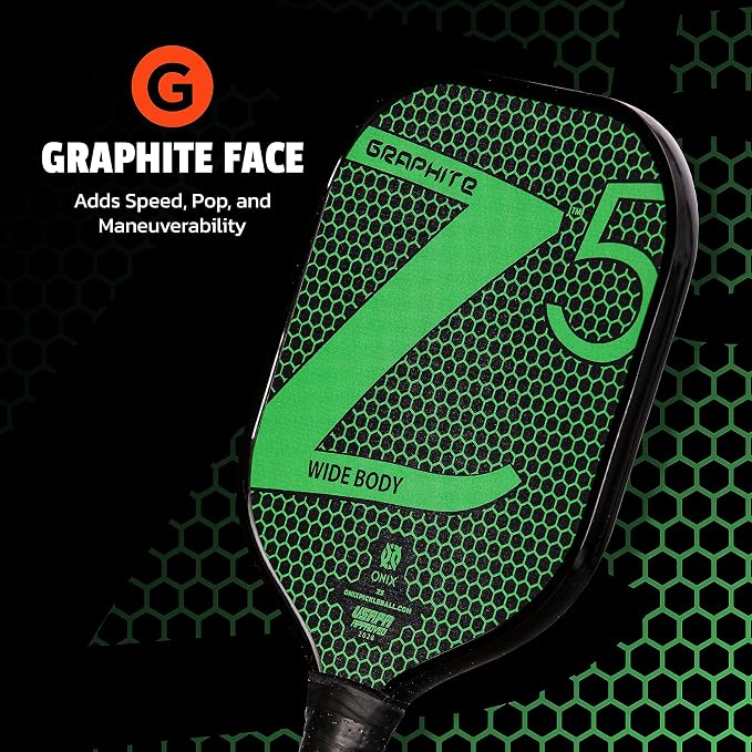 Onix Graphite MOD Z5 Carbon Fiber Pickleball Paddle with Wide-Body Shape. Honeycomb Core, Graphite Face & Cushion Comfort Pickleball Paddle Grip