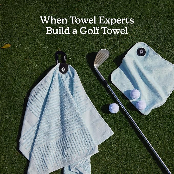 Nomadix Golf Towel Set – Premium Microfiber Golf Towels for Clubs & Balls – Ultra Absorbent, Quick Dry, Sand Resistant – Durable Waffle Weave Golf Cleaning Towel with Clip (Fairway Pale Blue)