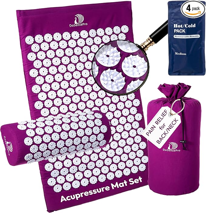 Acupressure Mat & Pillow Set – Extra-Long 29” Acupressure Therapy for Back & Neck Pain Relief, Sciatica, Stress Relief & Sleep Support Includes Carry Bag & Hot/Cold Pack (Purple)