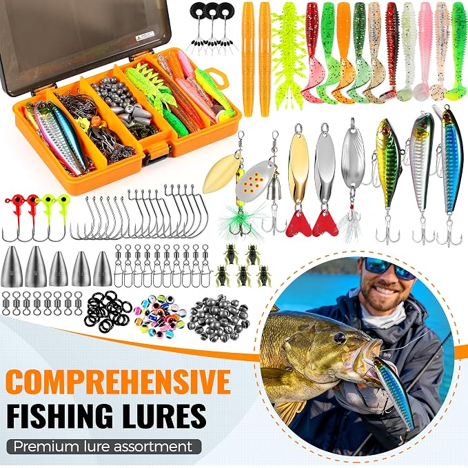 PLUSINNO Fishing Rod and Reel Combo Pole Gear Kit Telescopic Beginner | Portable All-in-One Fishing Equipment, with Freshwater Bass Trout Lures Kit Floating Net, with Carrying Case, Gifts for Men