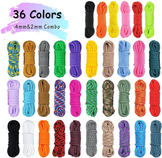 Paracord Bracelets Kit - 30 Colors 4mm & 6 Colors 2mm Paracord with FID, Craft Kit for Kids & Adults Making Various Projects