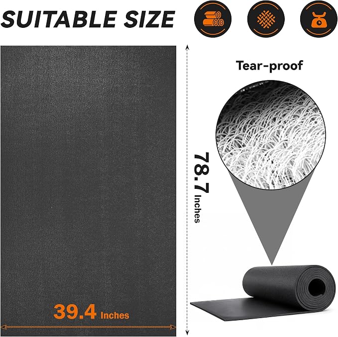 Treadmill Mat for Carpet &Hardwood Floors, 79" × 39.4" 0.2" Thick High Density, Non-Slip Fitness Equipment Mat, Mat for Under Treadmills, Elliptical, Exercise Bikes, Stationary Cycles