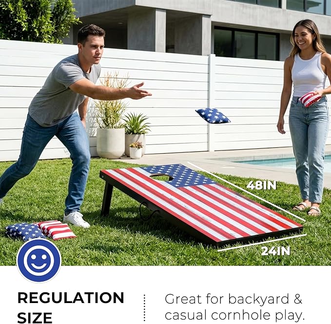 Portable Cornhole Board Set - Premium MDF Wood Corn Hole Game with 8 Regulation Bean Bags, for Backyard, Camping, and Outdoor Tailgating - Choose 3x2' Tailgate or 4x2' Regulation Size