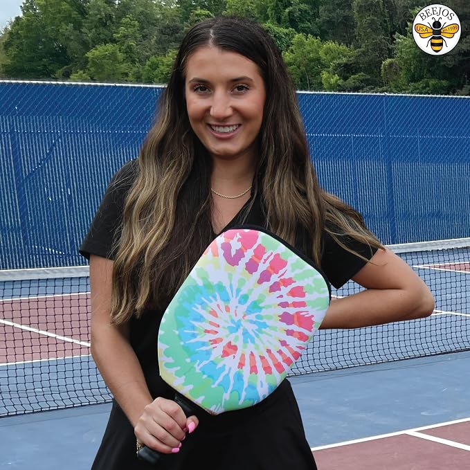 BeeJos Spirl Tie-Dye: Premium Slip-On Pickleball Paddle Cover-Fits Standard Size Paddles-Zipperless (Paddle not Included) Handmade in USA