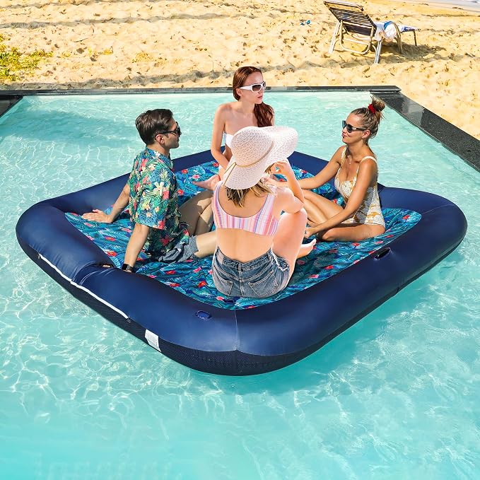 FindUWill Oversized Pool Float Lounge, 72" X 37" Extra Large Fabric-Covered Pool Floats for Adults, Inflatable Contour Lounger with Headrest Ultra-Comfort Cooling Pool Raft (XL, Monstera)
