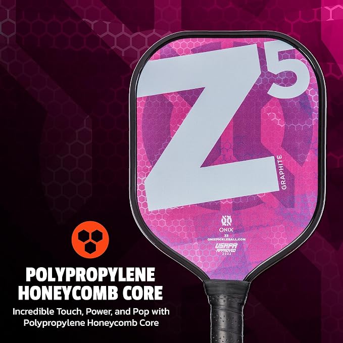 Onix Graphite MOD Z5 Carbon Fiber Pickleball Paddle with Wide-Body Shape. Honeycomb Core, Graphite Face & Cushion Comfort Pickleball Paddle Grip
