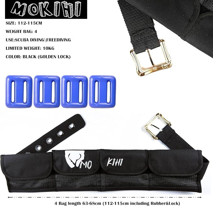 Pro Scuba Diving Weight Belt with 4 Pockets, Quick Release Buckle, Adjustable Waist 115cm, Lead Protection, Heavy-Duty for Scuba, Freediving, Spearfishing