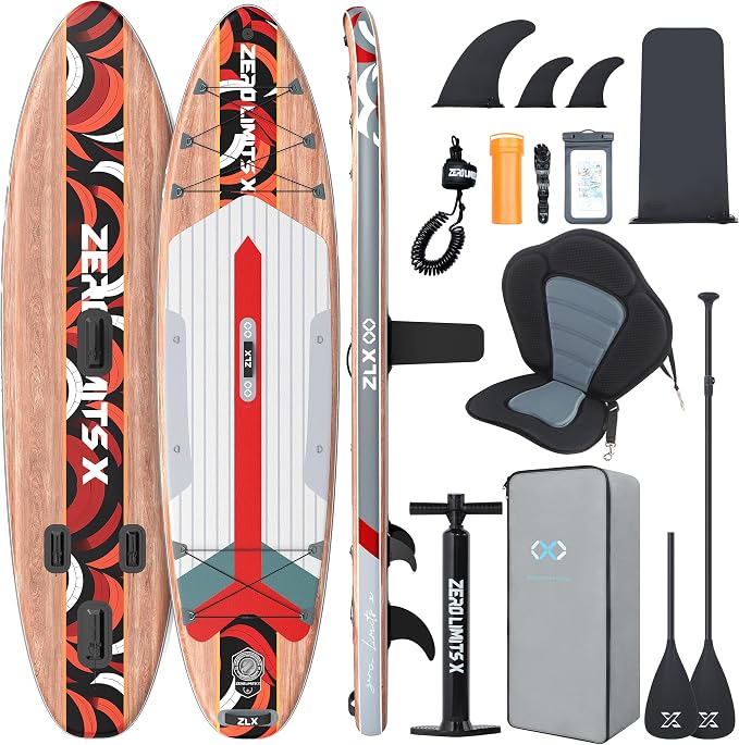 ZLX Inflatable Stand Up Paddle Board, 10'6" SUP Non-Slip Stable Deck Pad, Unique Center Fin, Premium Accessories, Paddleboard for Adults, Beginners, All Skill Levels