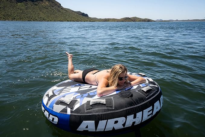 Airhead Slice Towable 2-4 Rider Models, Tube for Boating and Water Sports, Heavy Duty Full Nylon Cover with Zipper, EVA Foam Pads, and Patented Speed Safety Valve for Easy Inflating & Deflating
