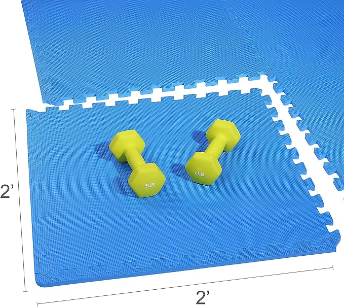 BalanceFrom Puzzle Exercise Mat 1/2" Thick, EVA Interlocking Foam Floor Tiles for Home Gym, Mat for Home Workout Equipment, Floor Padding for Kids, Blue, 24 in x 24 in x 1/2 in, 48 Sq Ft - 12 Tiles