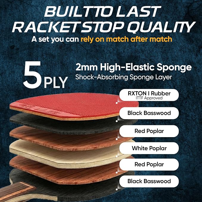 Velocity Table Tennis Paddle Set – 2 Ping Pong Rackets with ITTF-Approved Rubber, Retractable Net System, 3-Star Balls & Carry Case for Indoor & Outdoor Games and Travel Play