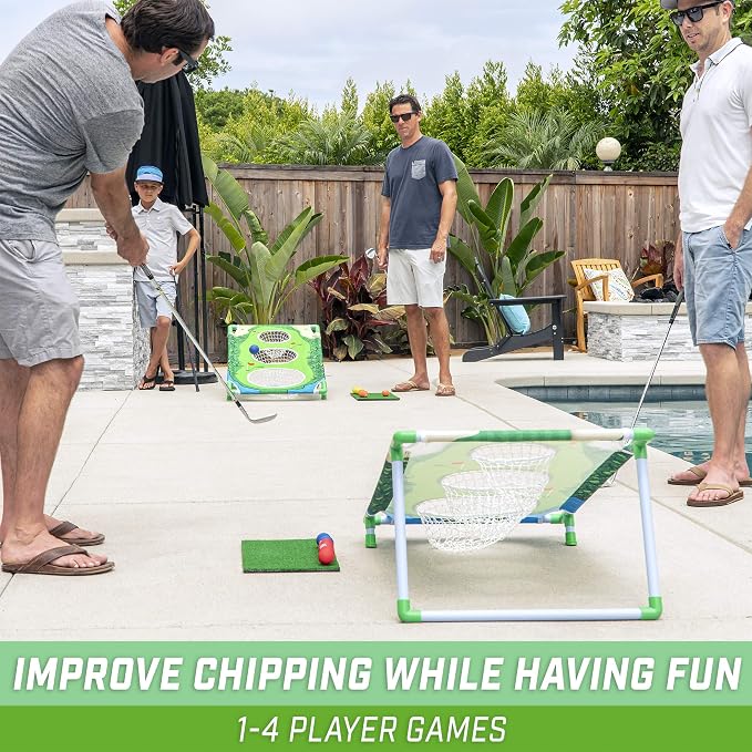 GoSports BattleChip Backyard Golf Cornhole Games – Includes Targets, Chipping Mats, Foam Golf Balls, Scorecard and Carry Case