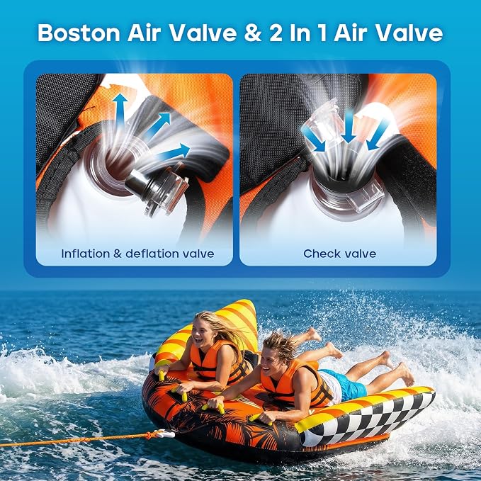 Towable Tubes for Boating - 2-3 Person Shark Battle Tank, Boat Tubes & Towables, EVA Foam Pads, Drainage, Super Safe Handle, Quick Connector