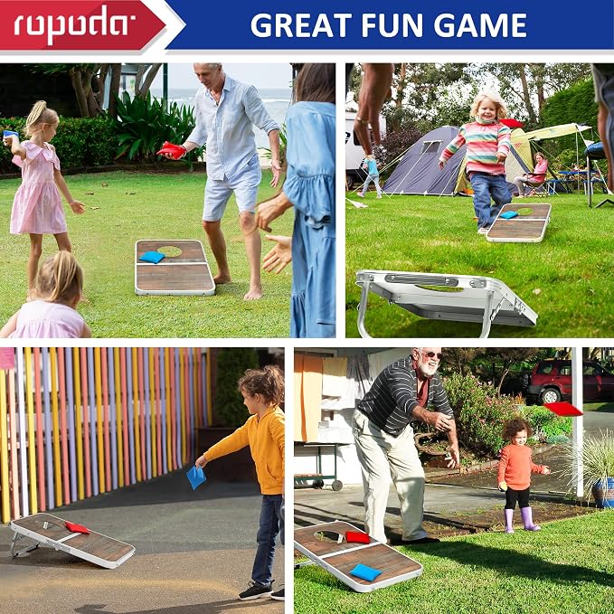ROPODA Portable Cornhole Board Set,24x16 / 30×20in Corn Hole Games for Adults with 8 Bean Bags, Lightweight Aluminum Alloy Edging Cornhole Set for Outdoor Games, Beach and Tailgates