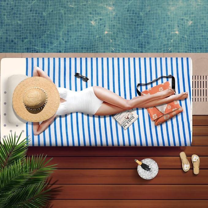 JML Beach Towels Set of 2, 30" x 60", Large Microfiber Bath Towel Cabana Stripe, Quick Drying Absorbent for Sauna, Shower, Gym, Summer Party, Sport, Swimming, Pool, Yoga, Camping, Coffee