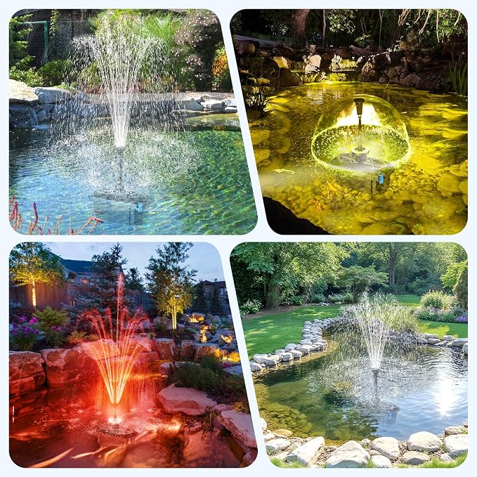 Antfraer Pond Filter with Fountain Kits, 660GPH Submersible Pond Pump with RGB LED Lights, All-in-One Pond Filter for Outdoor Ponds, Koi Pond, Water Gardens & Waterfall, Up to 1300 Gallons