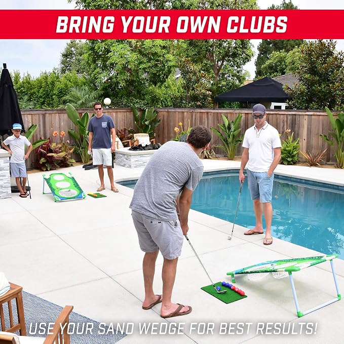 GoSports BattleChip Backyard Golf Cornhole Games – Includes Targets, Chipping Mats, Foam Golf Balls, Scorecard and Carry Case