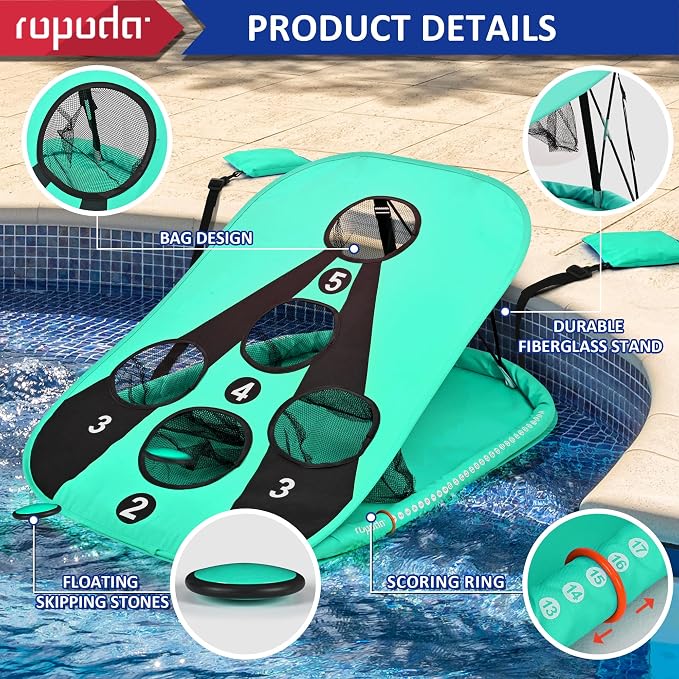 ropoda Pool Cornhole Board Set, 3ft x 2ft Corn Hole Games for Adults, Cornhole Set Floating, Pool Games for Adults, Water and Land Dual-Purpose, Easy Setup, Beach Toys for Family(Orange and Green)