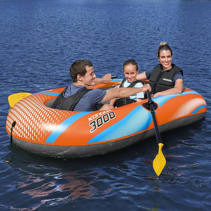 H2OGO! Kondor 3000 Inflatable Raft Set - 6'11" x 48" - Orange & Blue, Fits 2 Adults & 1 Child, Oars & Hand Pump, Water Sports Boat, 410lb Cap, Ages 6+