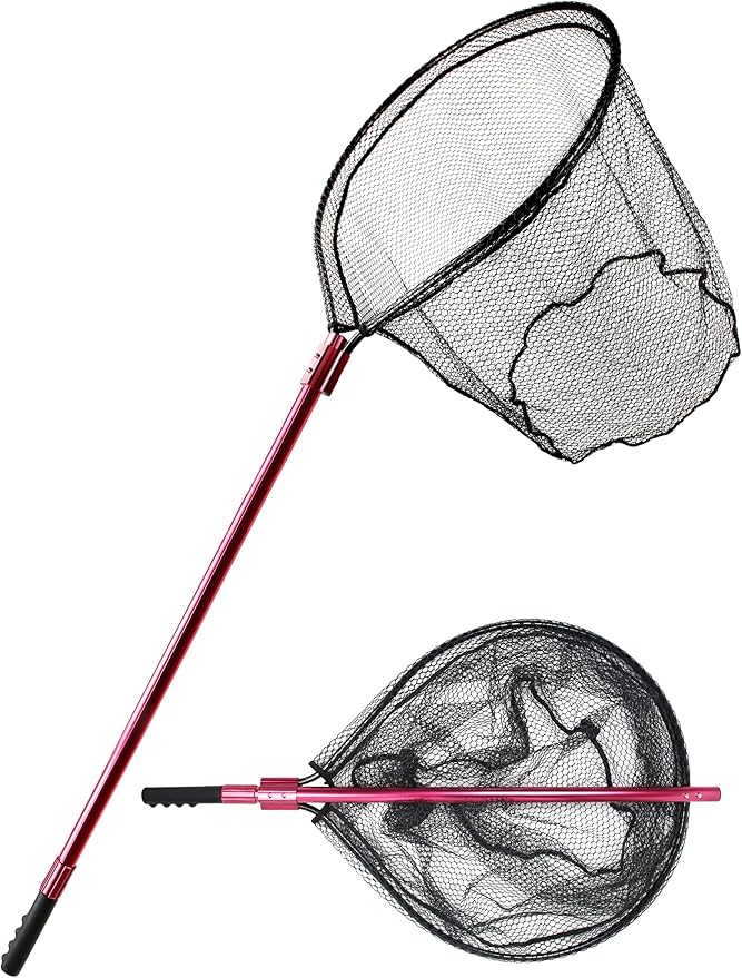 Extra Large Fishing Landing Net - 72"-94" Heavy Duty Telescopic Aluminum Handle, Snag-Free Rubber Mesh for Saltwater Boat, Net Hoop 28x24in, 30in Deep