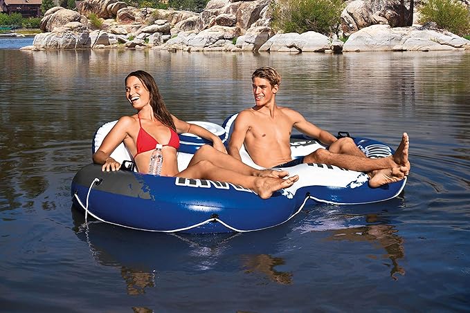 Intex River Run II Inflatable 2 Person Pool Tube Float (2 Pack) w/Cooler Floats