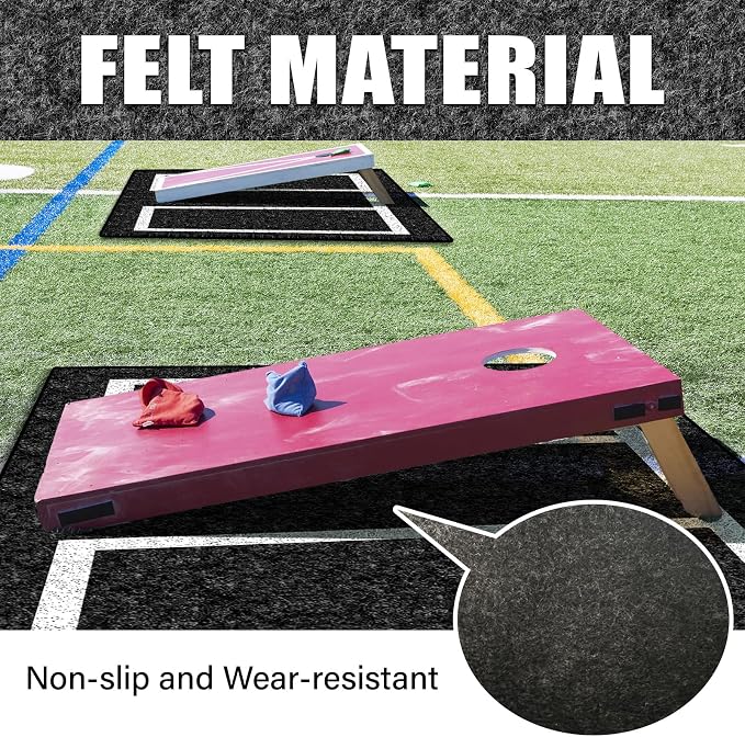 2 Packs Cornhole Mats 5 x 8 Ft Felt Prevent Slipping Cornhole Pads for Cornhole Board Pitch Pads Cornhole Board Accessories Mats on Grass Bags Clean (White Line)