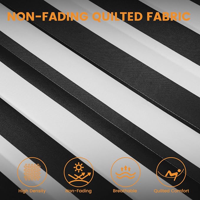 Lazy Daze Hammocks 12FT Quilted Fabric Double Hammock with Spreader Bars and Detachable Pillow, 2-Person for Outside Patio Poolside Backyard Beach, 450 lbs Capacity, Black White