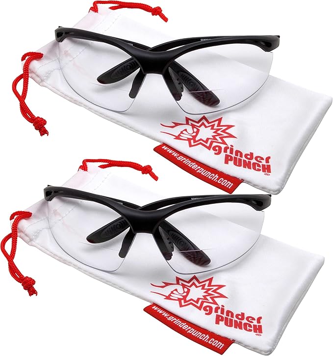grinderPUNCH ANSI Z87 Bifocal Safety Reading Glasses Impact Resistant Magnifying Readers w/Diopter Bifocal Magnifying Glass