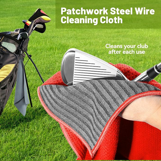 2 Pack Mangetic Golft Towels with Clip & 2 Pack Golf Green Reader Golf Ball Marker Hat Clip