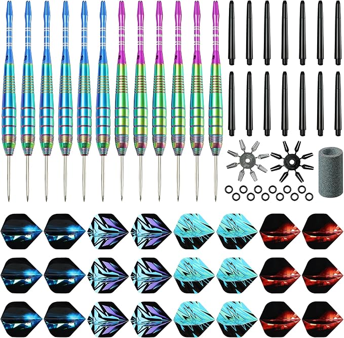 WINSDART Steel Tip Darts 12 Pack Set with Nonslip Iron Barrel Aluminum Dart Shafts and Flights Darts Sharpener an Gift Box