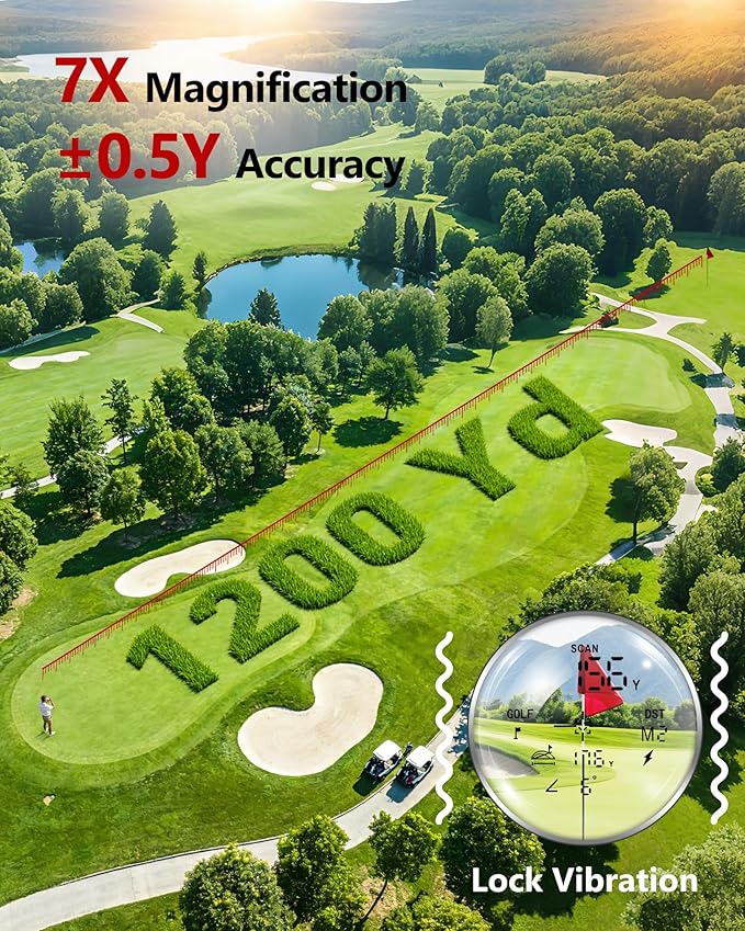 Golf Rangefinder with Slope Switch, Rechargeable Range Finder with Flag Lock Vibration, 7X Magnification Golf Rangefinder 1200 Yards, Portable with Magnetic Stripe – Tournament Legal