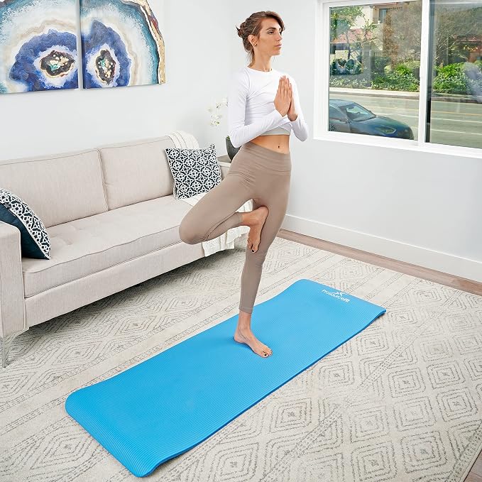 ProsourceFit Extra Thick Yoga and Pilates Mat 1/2” (13mm) or 1" (25mm), 71-inch Long High Density Exercise Mat with Comfort Foam and Carrying Strap