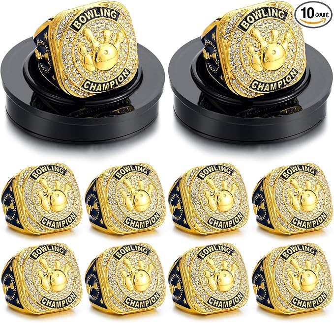 Highergo 10 Pcs Basketball Softball Baseball MVP Dancer Champion Trophy Ring with Display Stand Star Football Soccer Volleyball Golf Cheerleading Bowling Track Field