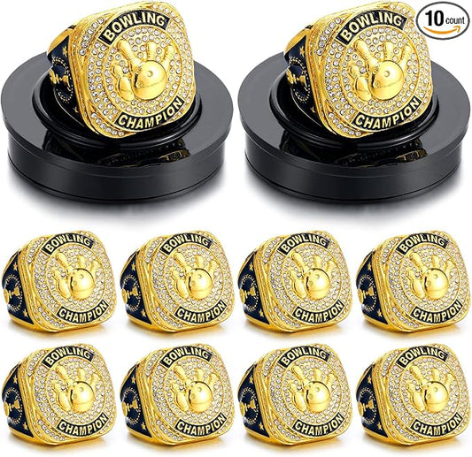Highergo 10 Pcs Basketball Softball Baseball MVP Dancer Champion Trophy Ring with Display Stand Star Football Soccer Volleyball Golf Cheerleading Bowling Track Field