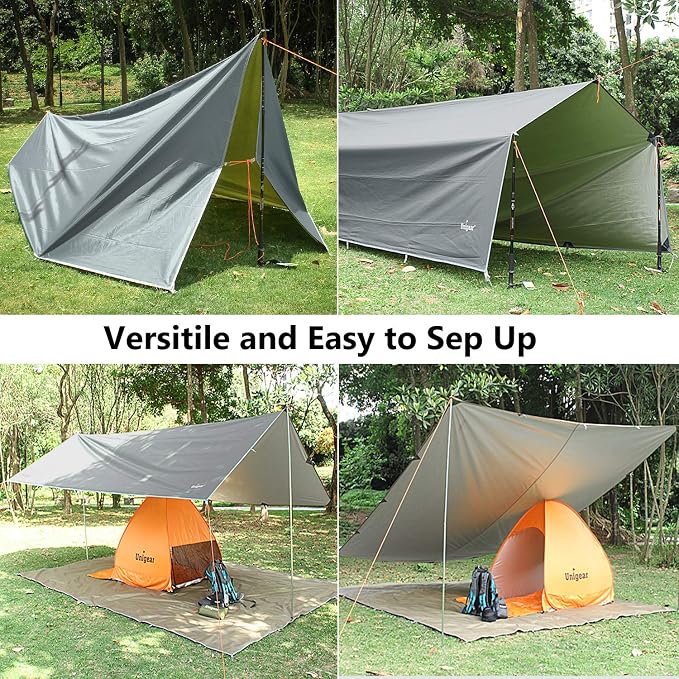 Unigear Hammock Rain Fly, 16.5/14.4/13.1/9.8ft Camping Tarp, UV Protection & Waterproof & Lightweight for Camping, Backpacking and Outdoor Adventure (Gray, 9.8 * 13.1ft)