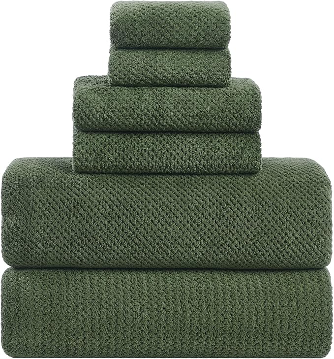 Extra Large Bath Sheets Set 6-Piece, 2 Bath Towels 40x80 Inches, 2 Hand Towels, 2 Washcloths, Soft Absorbent Quick Dry Microfiber Towels for Bathroom Beach Pool Gym Spa, Olive Green