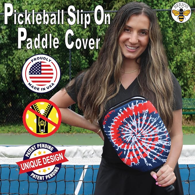 BeeJos Spirl Tie-Dye: Premium Slip-On Pickleball Paddle Cover-Fits Standard Size Paddles-Zipperless (Paddle not Included) Handmade in USA