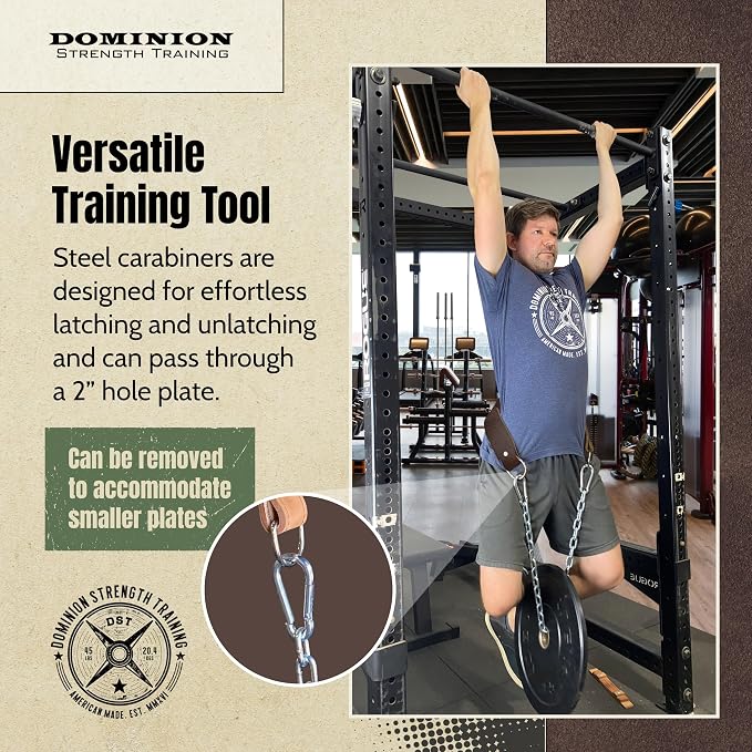 Heavy-Duty Leather Dip Belt with Steel Chain - Ultimate Accessory for Weighted Pullups, Dips, and Progressive Overload