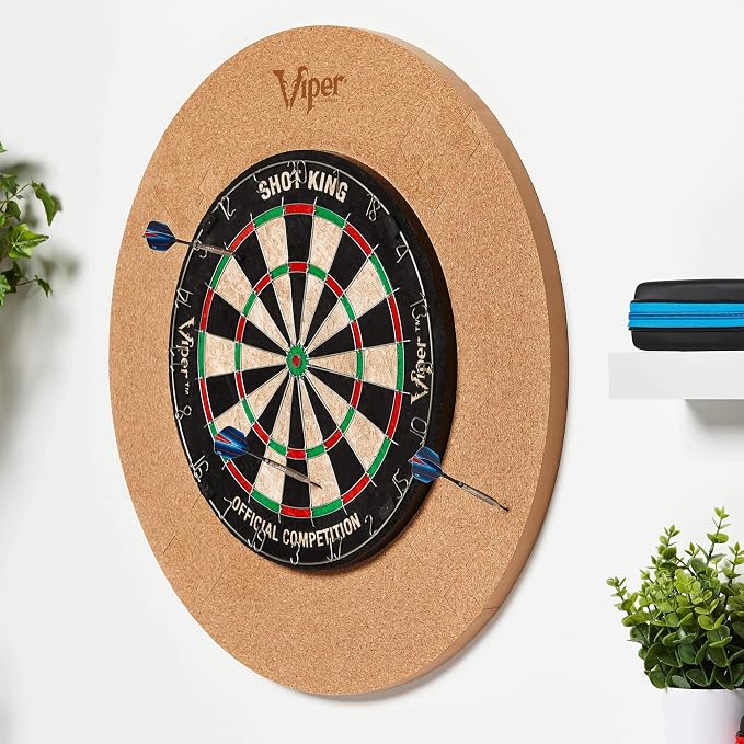 Viper Defender Cork-Lined Dartboard Surround Reversable Wall Protector, Fits 17.75" and 18" Bristle Dartboards, Compression-Fit Tool-Free Easy Mounting, Tan, Round, 28.25" Diameter x 1" Thick