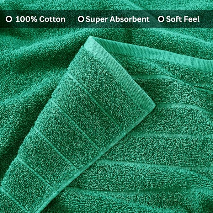 Casa Platino 100% Cotton Bath Towels Pack of 4 (30"x60") - Ring Spun Mercerized Cotton Bathroom Towel Set - Quick Dry, Soft & Absorbent Large Bath Towels - Holds Well After Multiple Washes - Emerald
