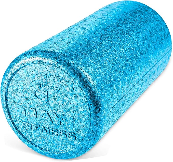 Day 1 Fitness High Density Muscle Foam Rollers - Sports Massage Rollers for Stretching, Physical Therapy, Deep Tissue, Myofascial Release - Ideal for Exercise and Pain Relief – Solid Blue, 12”