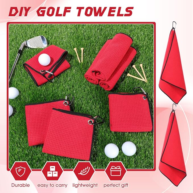 Batiyeer Golf Towels Bulk for Bags, 16"x16" Microfiber Waffle Pattern Golf Towel with Clip for Tournament, Club, Fitness