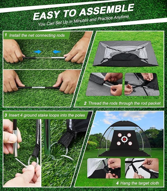 Golf Net, 10x7FT Golf Practice Net with Tri-Turf Mat for Outdoor Indoor, All-in-One Golf Hitting Aid Nets for Backyard Training Driving Chipping Swing, Gifts for Men/Him/Dad/Golfer
