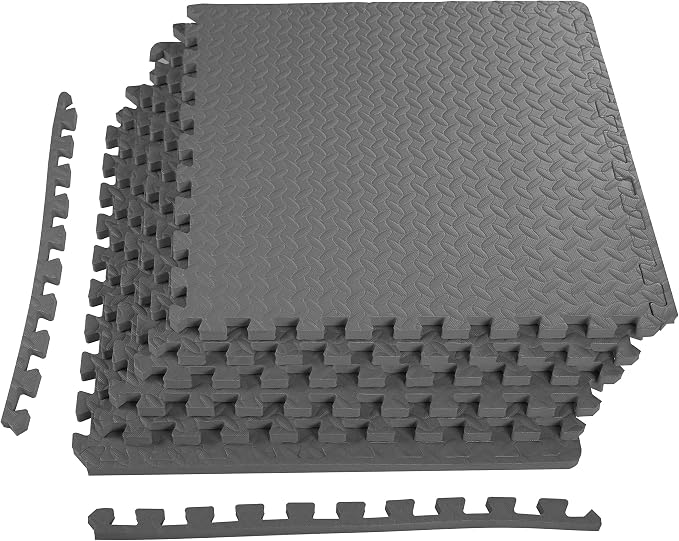 BalanceFrom Puzzle Exercise Mat 3/4" Thick, EVA Interlocking Foam Floor Tiles for Home Gym, Mat for Home Workout Equipment, Floor Padding for Kids, Gray, 24 in x 24 in x 3/4 in, 24 Sq Ft - 6 Tiles