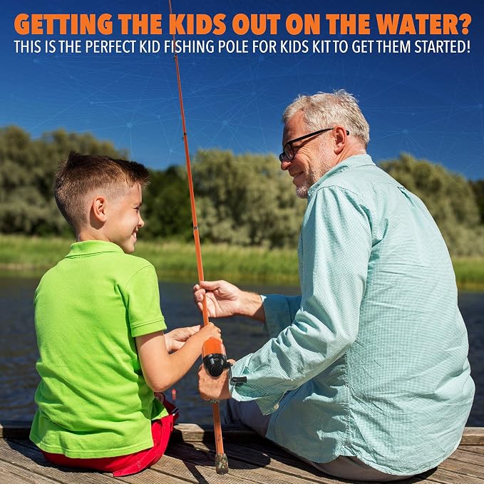 Kids Fishing Pole and Tackle Box Kit - Telescopic Kids Fishing Poles for Boys Perfect to Inspire a Lifetime Passion - Durable Youth Fishing Pole with Accessories Included and Non-Slip EVA Foam Handle