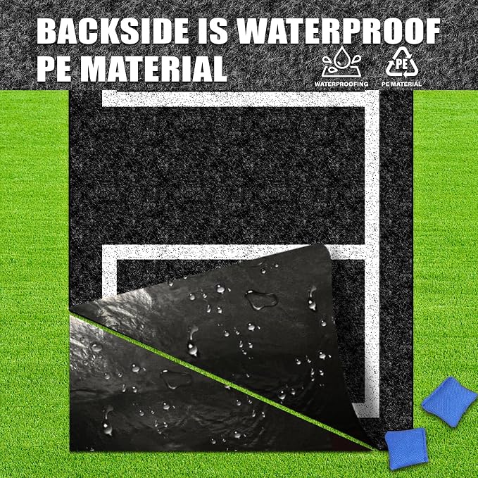 2 Packs Cornhole Mats 5 x 8 Ft Felt Prevent Slipping Cornhole Pads for Cornhole Board Pitch Pads Cornhole Board Accessories Mats on Grass Bags Clean (White Line)