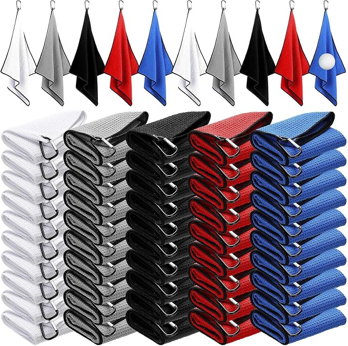 Batiyeer Golf Towels Bulk for Bags 16'' x 24'' Microfiber Waffle Pattern Golf Towels Trifold with Clip for Hiking,Tournament, Yoga