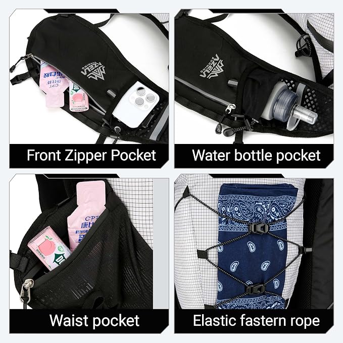 Lightweight Hydration Vest Backpack for Running, Cycling, Hiking, Bladder Pack with Bottle Holder for Outdoor Sports (WHITE, Trekking BAG)