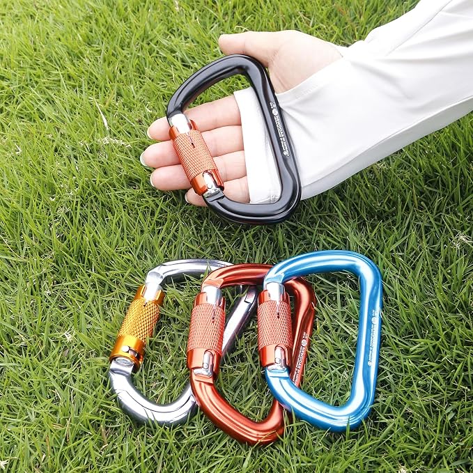 NewDoar 28KN UIAA & CE Certified Auto Climbing Carabiner Professional Heavy Duty Caribeaner for Rappelling D-Shaped
